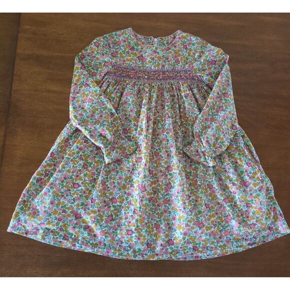Mini Boden Girls Smocked long sleeve cotton dress lined size 8/9 GUC